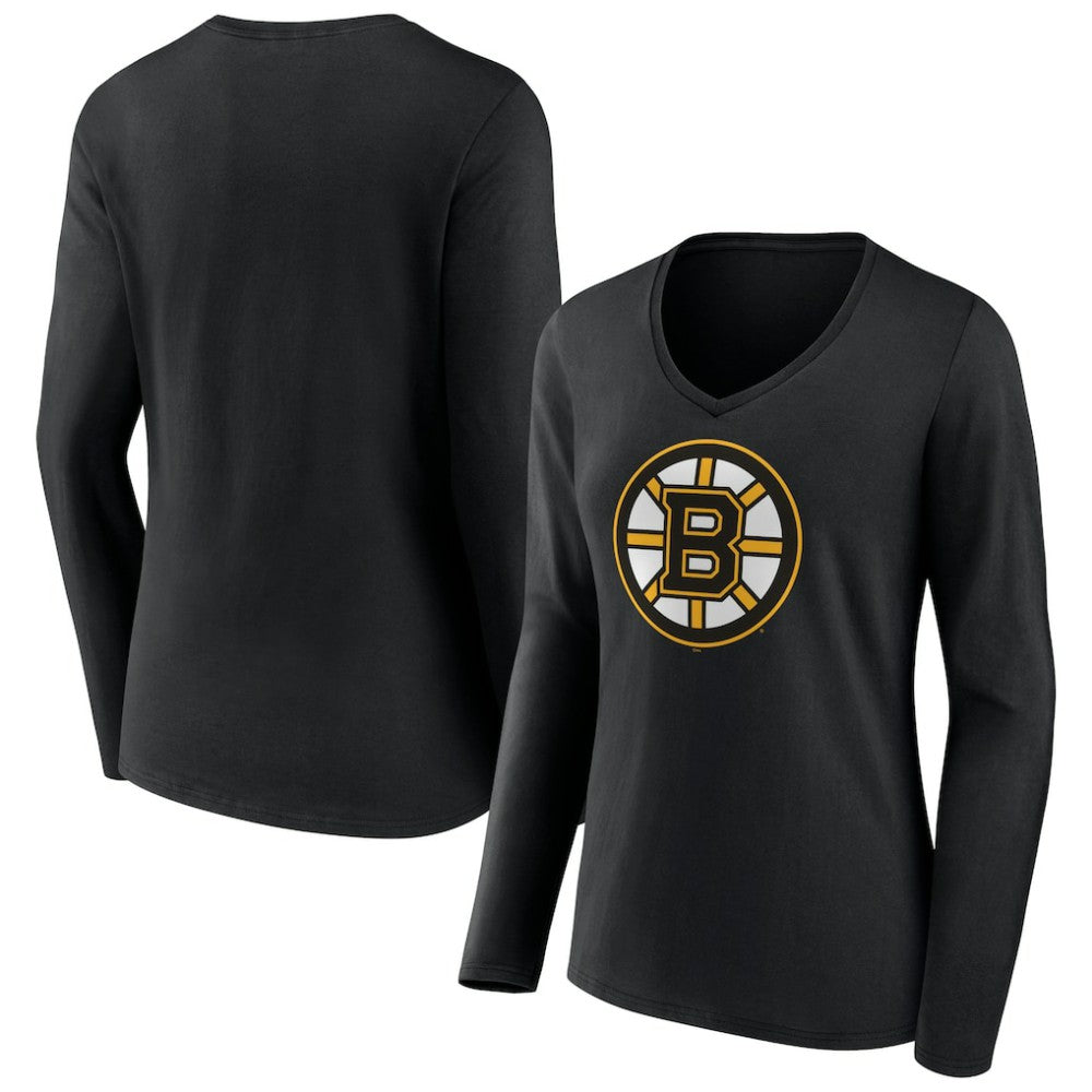 Boston Bruins Women's Team Logo Long Sleeve V-Neck T-Shirt - Black | NHL sale