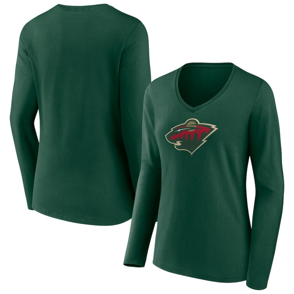 Minnesota Wild Women's Team Logo Long Sleeve V-Neck T-Shirt - Green | NHL sale