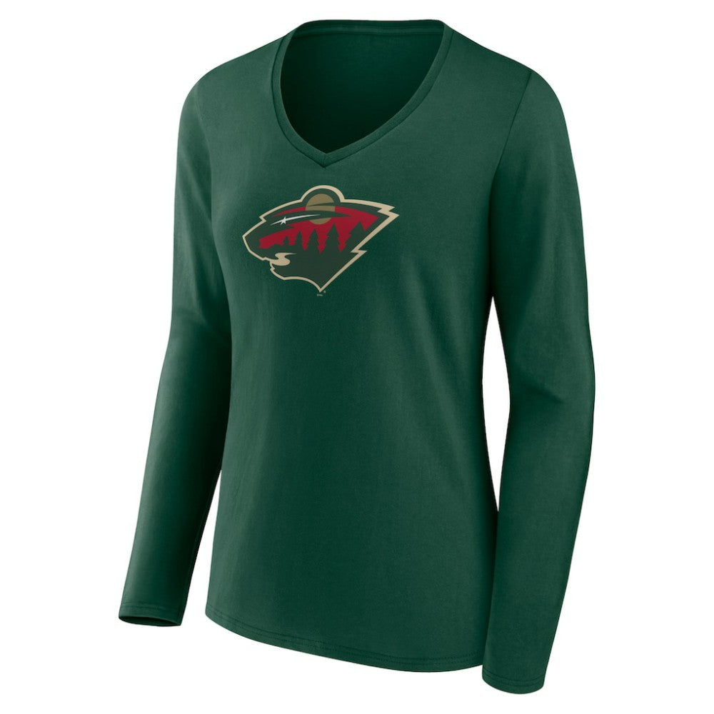 Minnesota Wild Women's Team Logo Long Sleeve V-Neck T-Shirt - Green | NHL sale