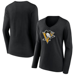 Pittsburgh Penguins Women's Team Logo Long Sleeve V-Neck T-Shirt - Black | NHL sale