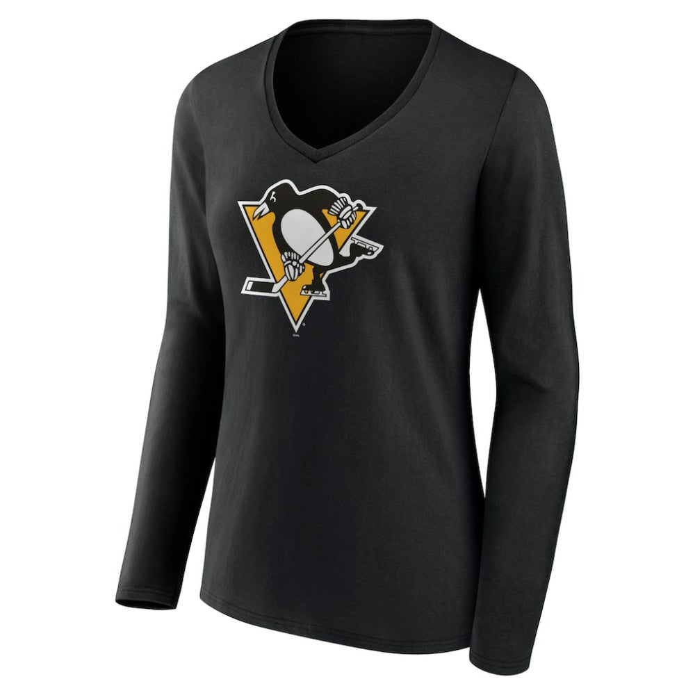 Pittsburgh Penguins Women's Team Logo Long Sleeve V-Neck T-Shirt - Black | NHL sale