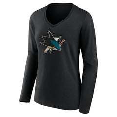 San Jose Sharks Women's Team Logo Long Sleeve V-Neck T-Shirt - Black | NHL near me