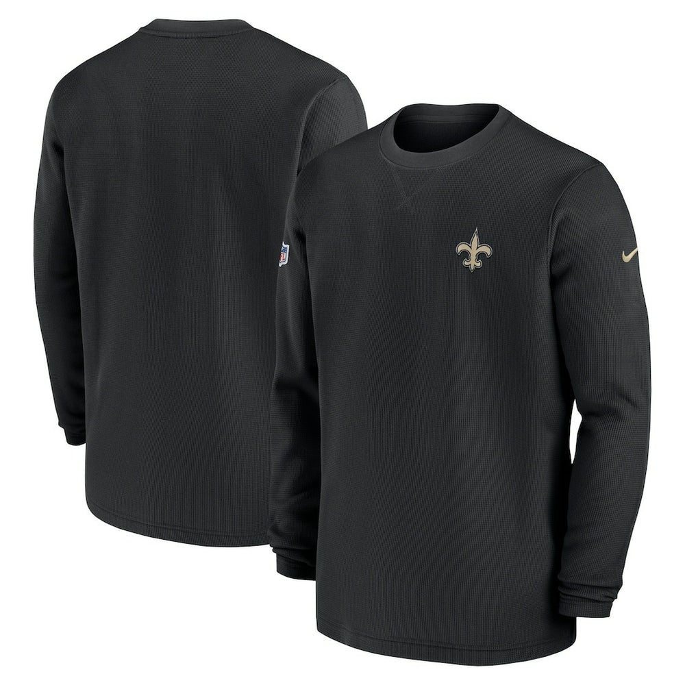 New Orleans Saints 2023 Sideline Throwback Heavy Brushed Waffle Long Sleeve Top - Black - Nike
