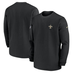 New Orleans Saints 2023 Sideline Throwback Heavy Brushed Waffle Long Sleeve Top - Black - Nike