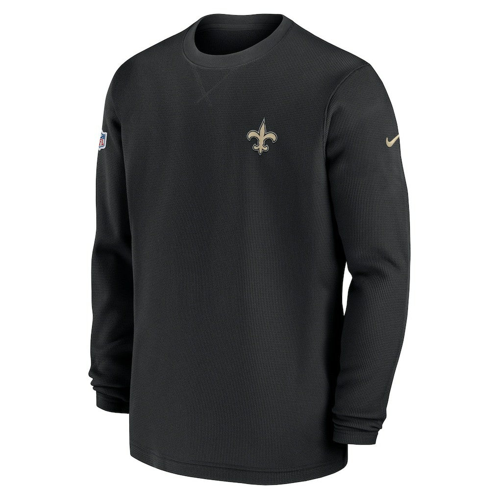 New Orleans Saints 2023 Sideline Throwback Heavy Brushed Waffle Long Sleeve Top - Black - Nike