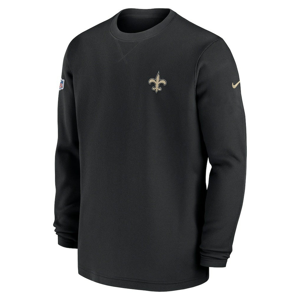New Orleans Saints 2023 Sideline Throwback Heavy Brushed Waffle Long Sleeve Top - Black - Nike
