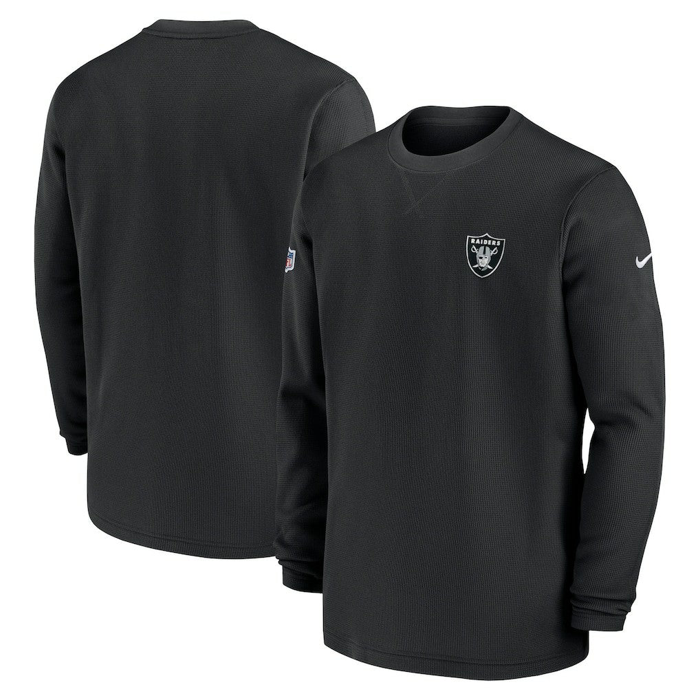 Las Vegas Raiders 2023 Sideline Throwback Heavy Brushed Waffle Long Sleeve Top - Black - Nike
