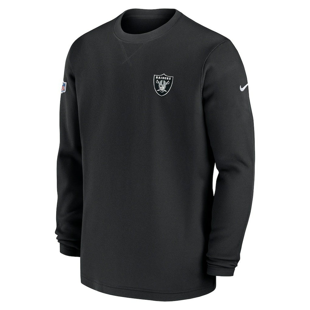 Las Vegas Raiders 2023 Sideline Throwback Heavy Brushed Waffle Long Sleeve Top - Black - Nike