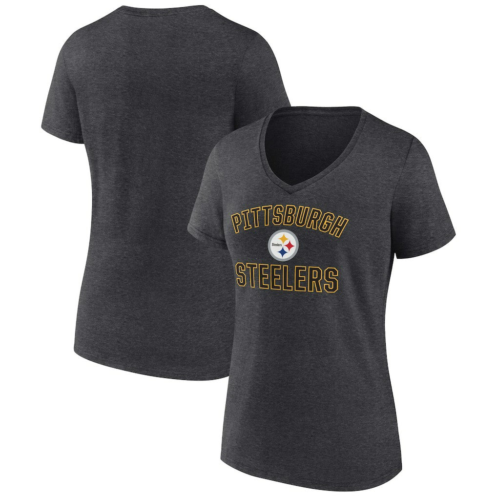 Pittsburgh Steelers Women's Victory Arch Team V-Neck T-Shirt - Charcoal - NFL