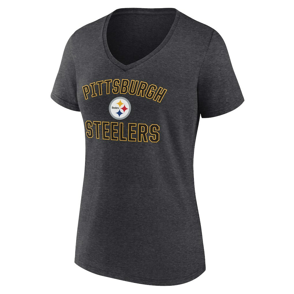 Pittsburgh Steelers Women's Victory Arch Team V-Neck T-Shirt - Charcoal - NFL