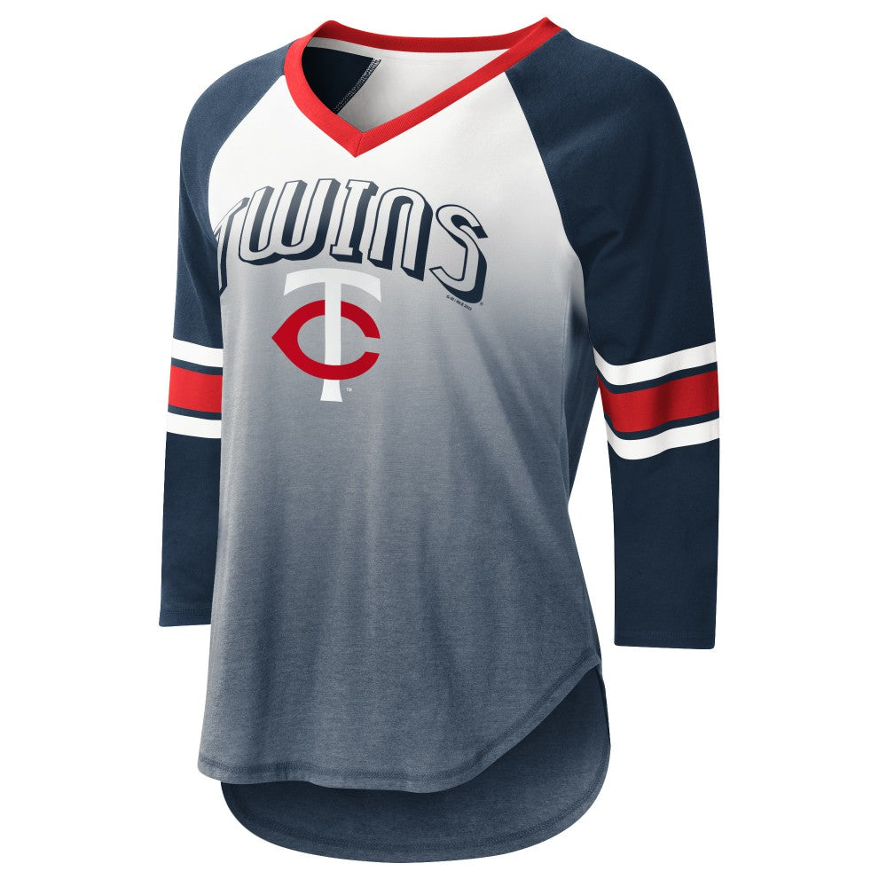 Minnesota Twins G-III 4Her by Carl Banks Women's Lead-Off Raglan 3/4-Sleeve V-Neck T-Shirt Outlet