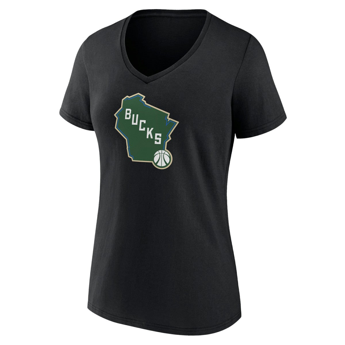 Milwaukee Bucks Women's Alternate Logo V-Neck T-Shirt Black