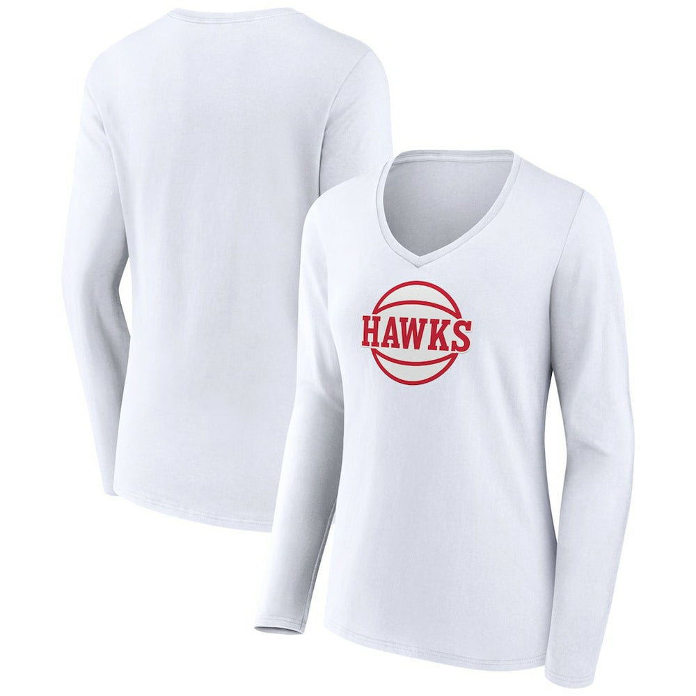Atlanta Hawks Women's Alternate Logo V-Neck Long Sleeve T-Shirt White