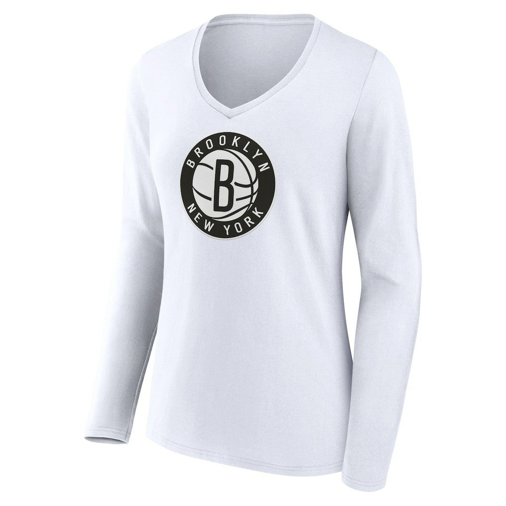 Brooklyn Nets Women's Alternate Logo V-Neck Long Sleeve T-Shirt White