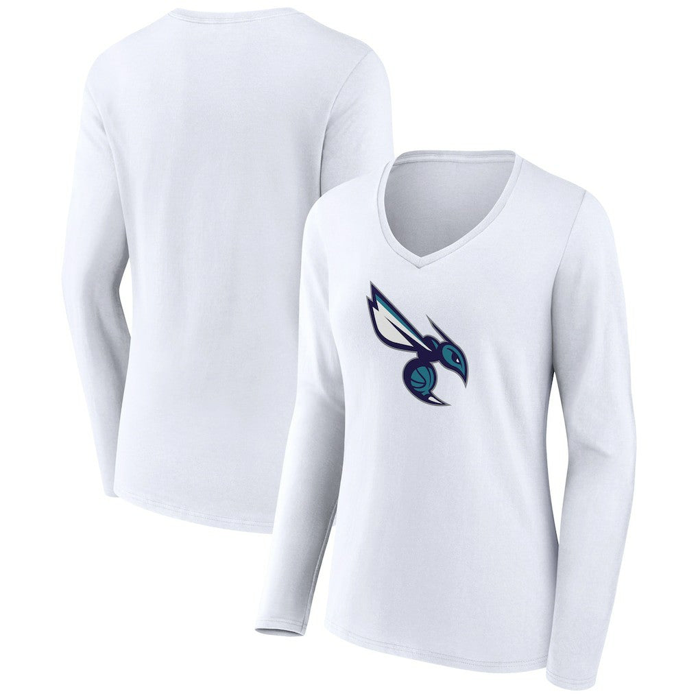 Charlotte Hornets Women's Alternate Logo V-Neck Long Sleeve T-Shirt White