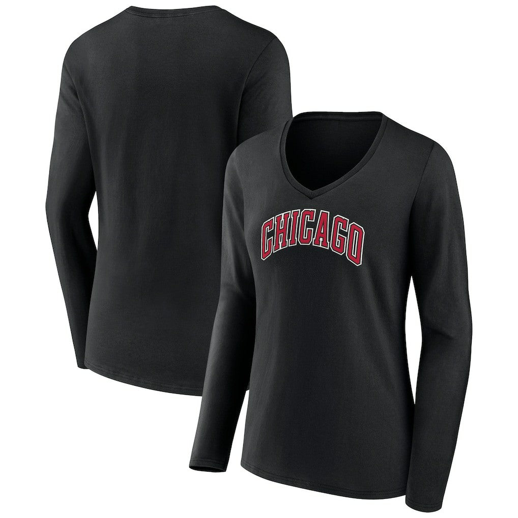 Chicago Bulls Women's Alternate Logo V-Neck Long Sleeve T-Shirt Black