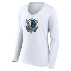 Dallas Mavericks Women's Alternate Logo V-Neck Long Sleeve T-Shirt White