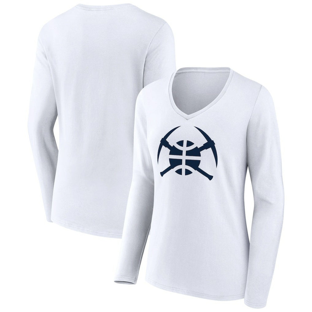 Denver Nuggets Women's Alternate Logo V-Neck Long Sleeve T-Shirt White
