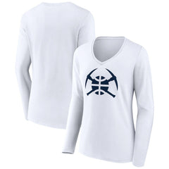 Denver Nuggets Women's Alternate Logo V-Neck Long Sleeve T-Shirt White
