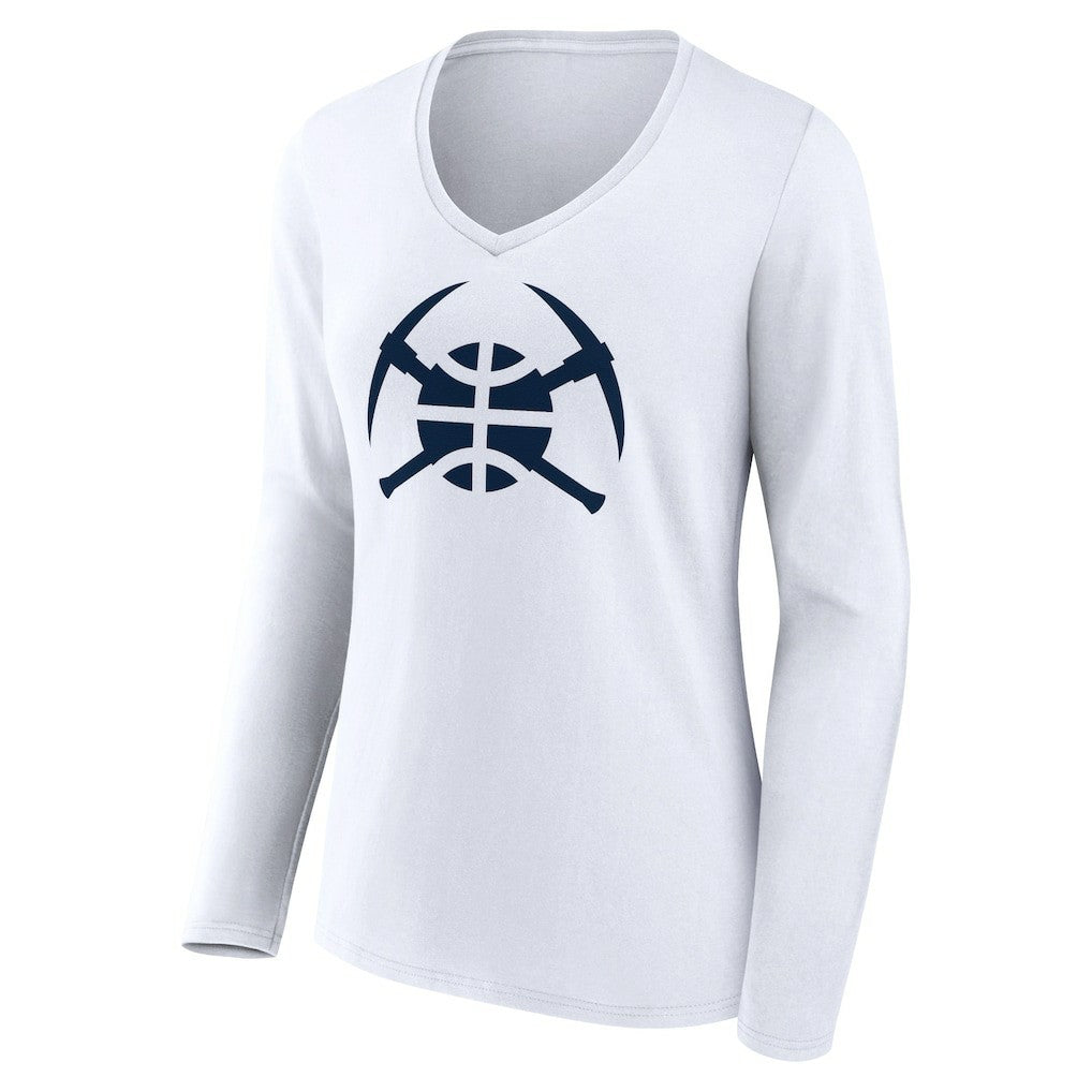 Denver Nuggets Women's Alternate Logo V-Neck Long Sleeve T-Shirt White