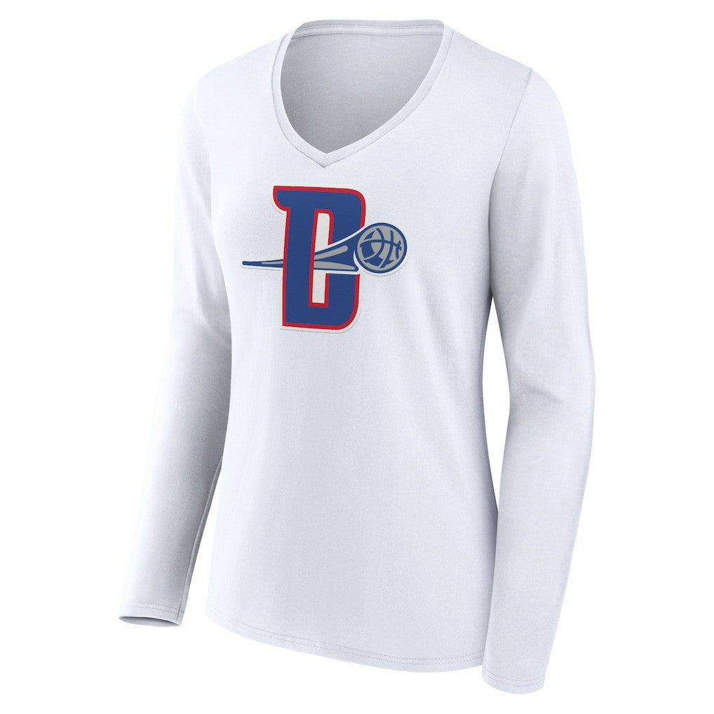Detroit Pistons Women's Alternate Logo V-Neck Long Sleeve T-Shirt White