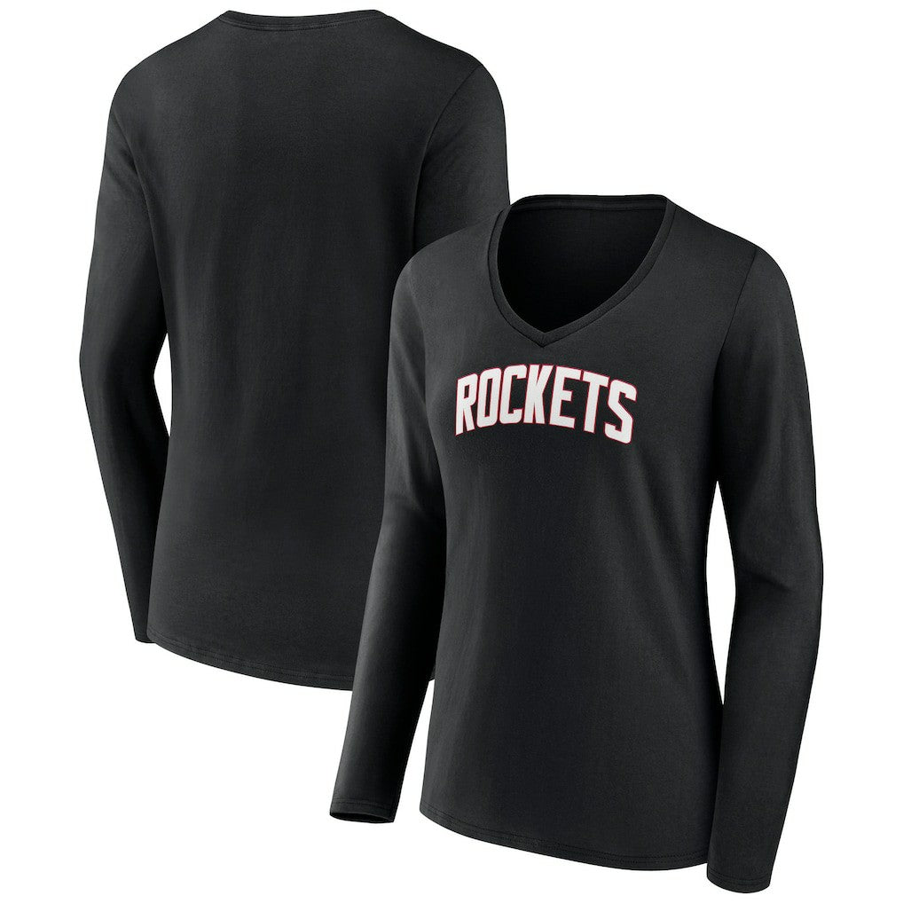 Houston Rockets Women's Alternate Logo V-Neck Long Sleeve T-Shirt Black