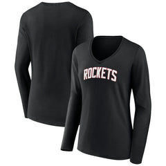 Houston Rockets Women's Alternate Logo V-Neck Long Sleeve T-Shirt Black