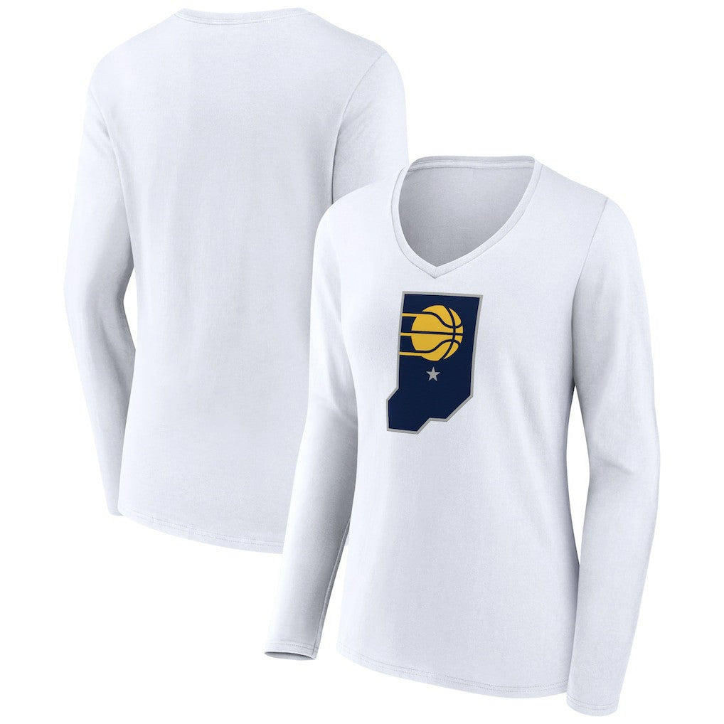 Indiana Pacers Women's Alternate Logo V-Neck Long Sleeve T-Shirt White