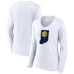 Indiana Pacers Women's Alternate Logo V-Neck Long Sleeve T-Shirt White