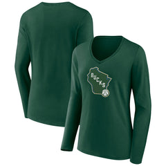 Milwaukee Bucks Women's Alternate Logo V-Neck Long Sleeve T-Shirt Green