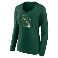 Milwaukee Bucks Women's Alternate Logo V-Neck Long Sleeve T-Shirt Green