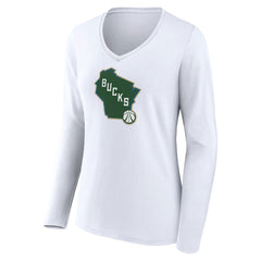 Milwaukee Bucks Women's Alternate Logo V-Neck Long Sleeve T-Shirt White