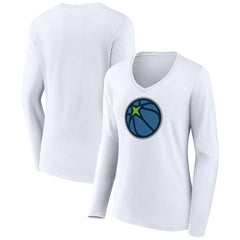 Minnesota Timberwolves Women's Alternate Logo V-Neck Long Sleeve T-Shirt White