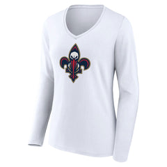 New Orleans Pelicans Women's Alternate Logo V-Neck Long Sleeve T-Shirt White