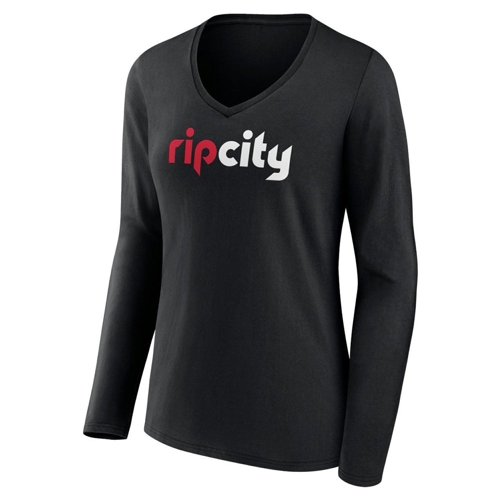 Portland Trail Blazers Women's Alternate Logo V-Neck Long Sleeve T-Shirt Black