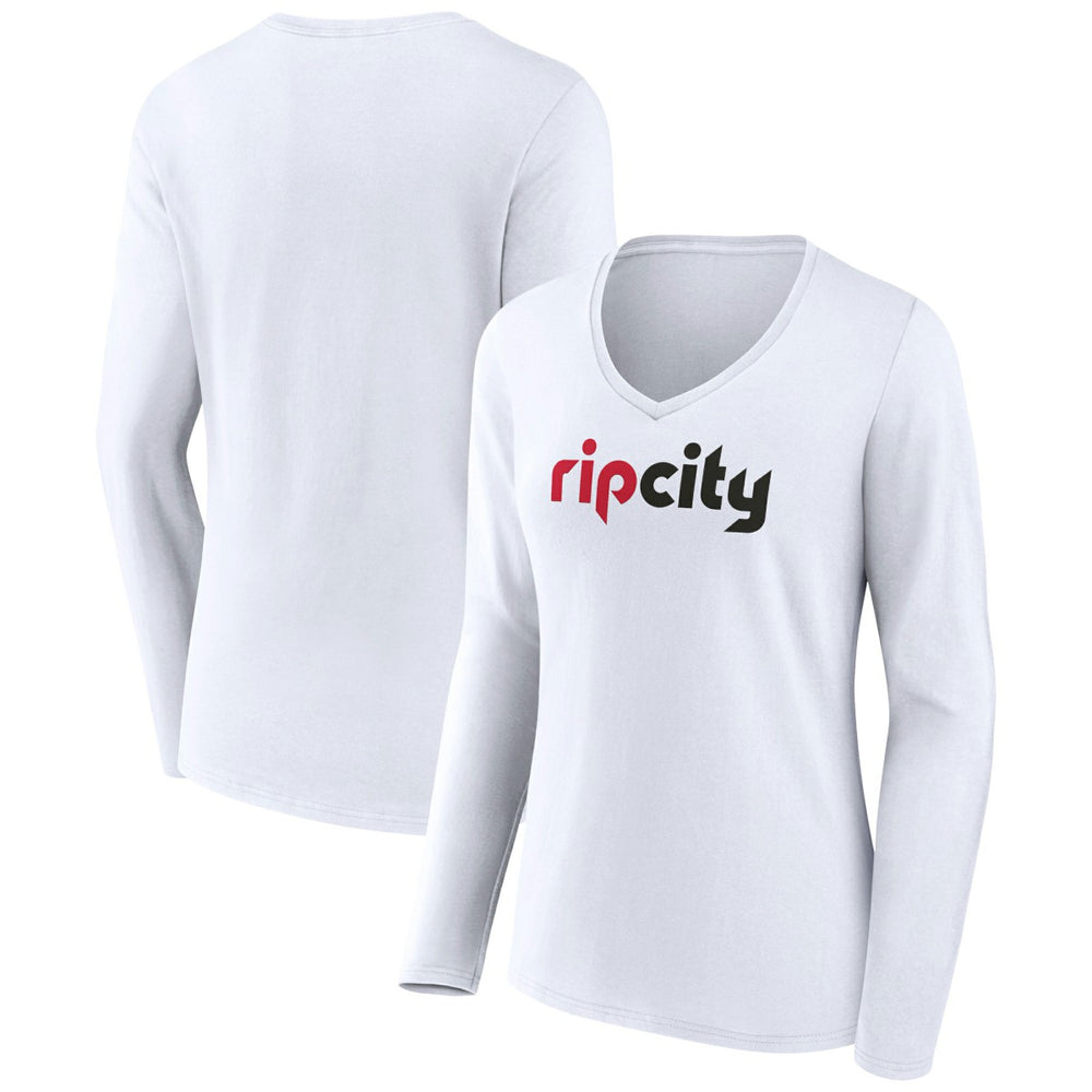 Portland Trail Blazers Women's Alternate Logo V-Neck Long Sleeve T-Shirt White