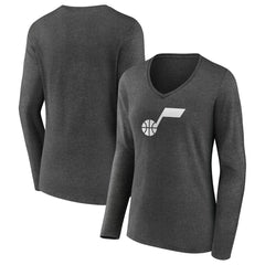 Utah Jazz Women's Alternate Logo V-Neck Long Sleeve T-Shirt Charcoal