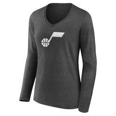 Utah Jazz Women's Alternate Logo V-Neck Long Sleeve T-Shirt Charcoal