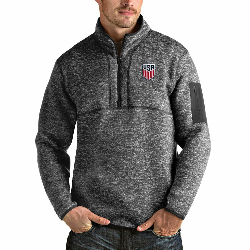 USMNT Antigua Fortune Quarter-Zip Pullover Jacket Heather Charcoal