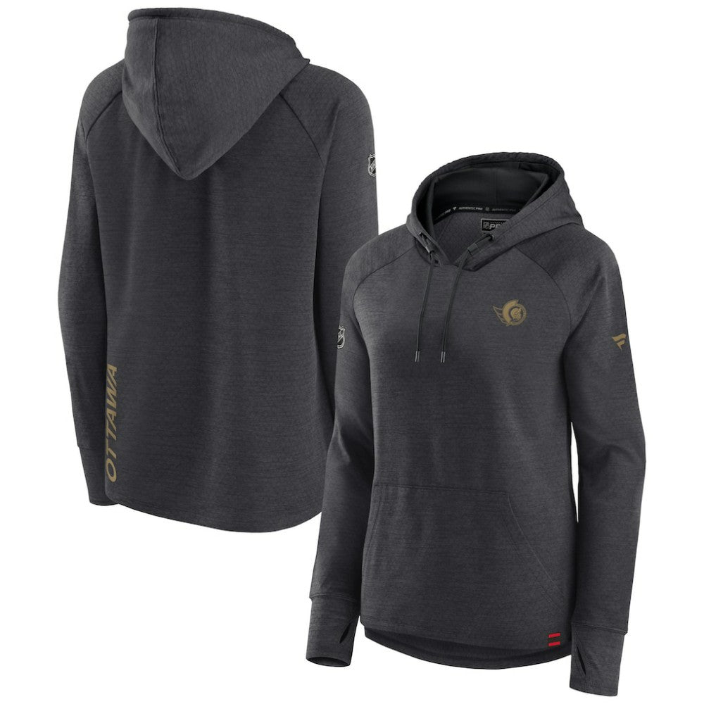 Ottawa Senators Fanatics Women's Authentic Pro Pullover Hoodie - Heather Charcoal | Fanatics Lifestyle