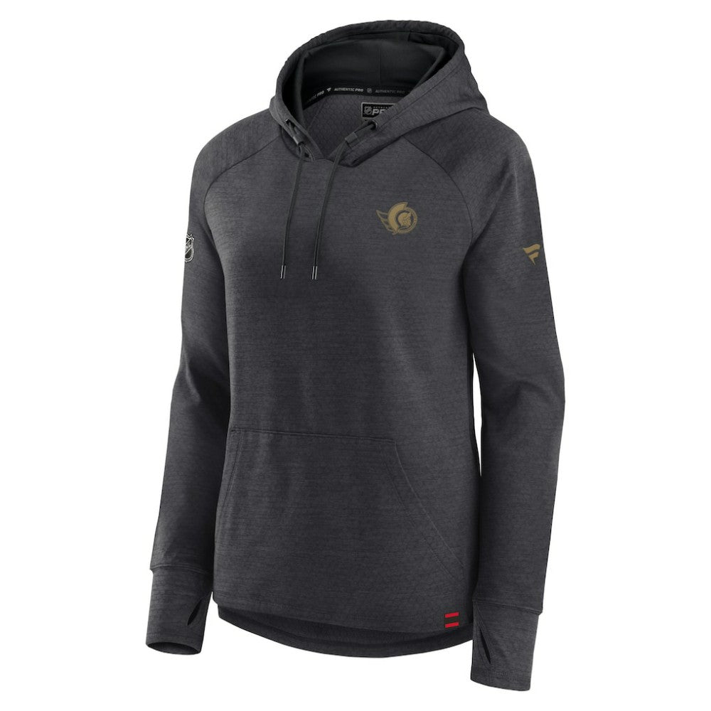 Ottawa Senators Fanatics Women's Authentic Pro Pullover Hoodie - Heather Charcoal | Fanatics Lifestyle