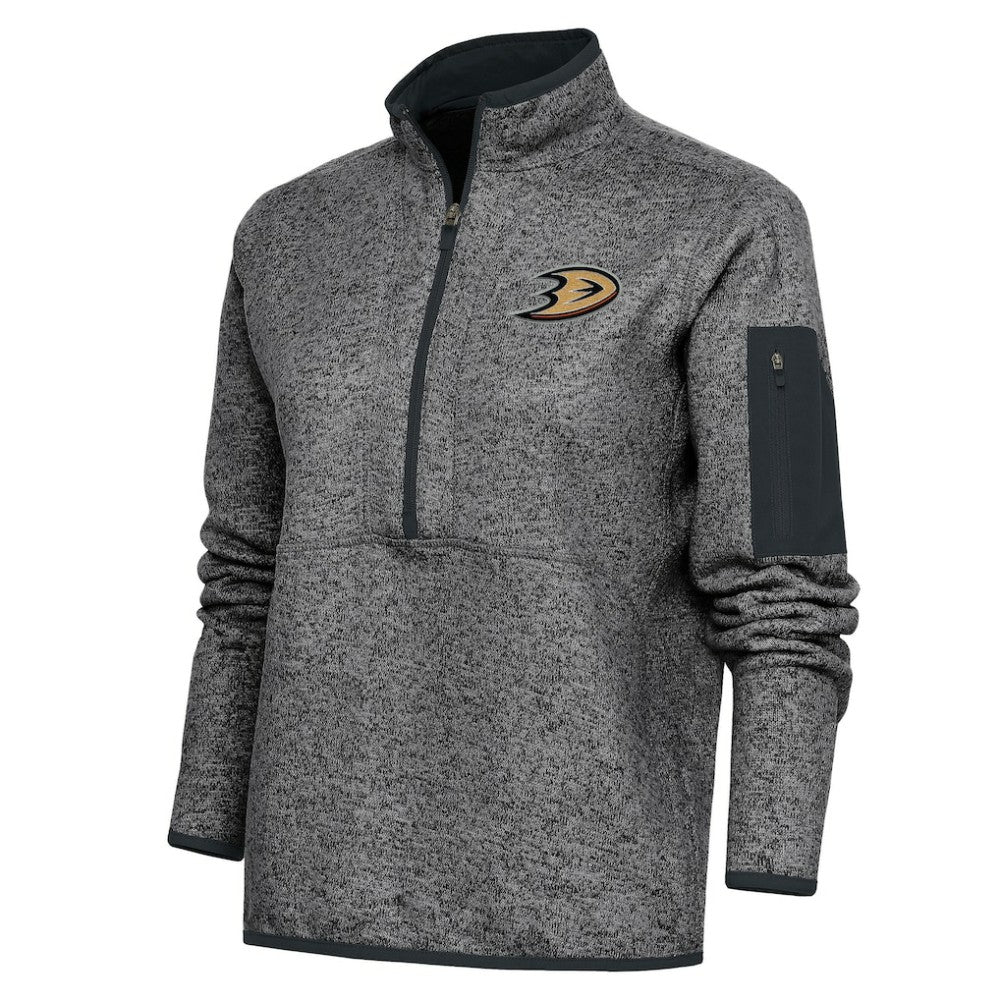 Anaheim Ducks Antigua Women's Team Logo Fortune Quarter-Zip Jacket - Heather Charcoal | NHL Lifestyle