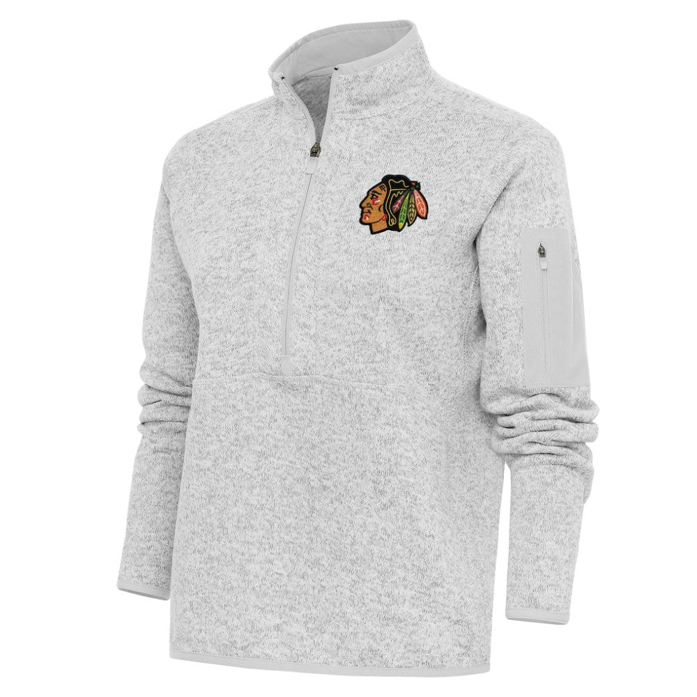 Chicago Blackhawks Antigua Women's Team Logo Fortune Quarter-Zip Jacket - Heather Gray | NHL online