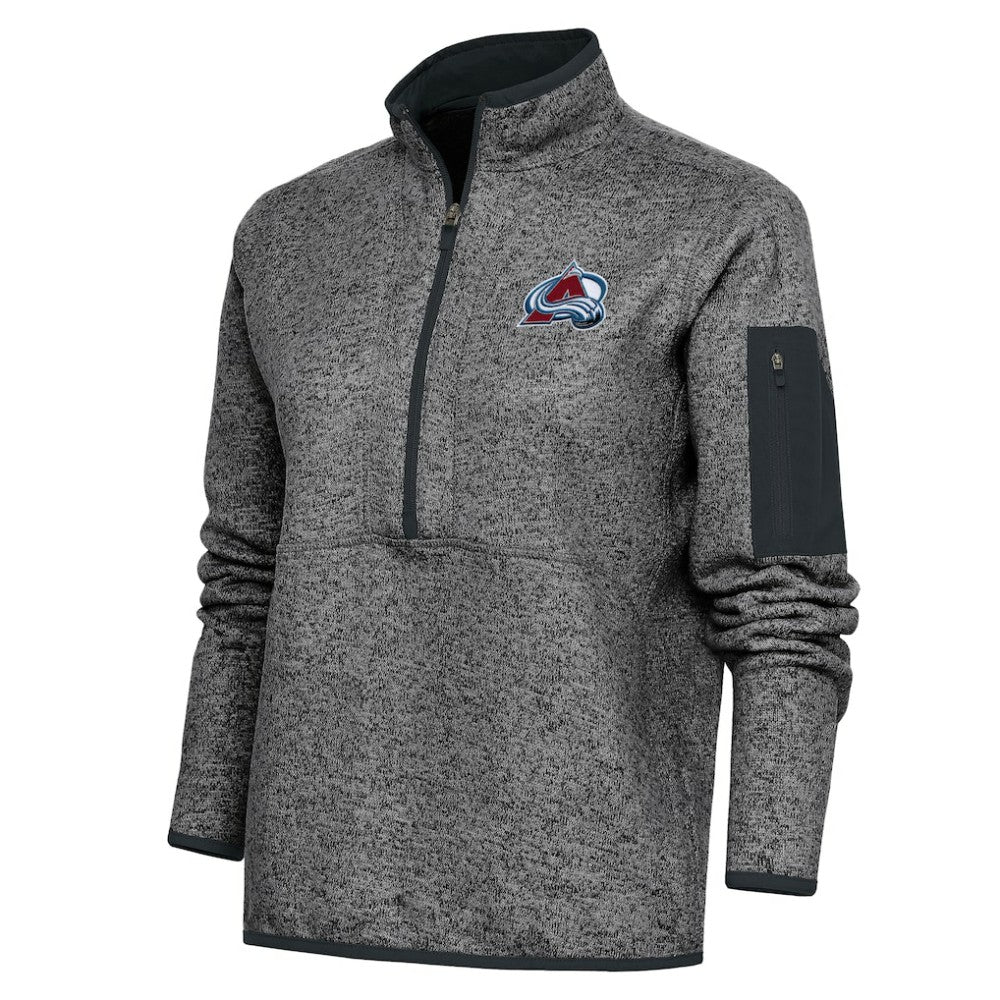 Colorado Avalanche Antigua Women's Team Logo Fortune Quarter-Zip Jacket - Heather Charcoal | NHL Clearance