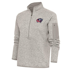 Columbus Blue Jackets Antigua Women's Team Logo Fortune Quarter-Zip Jacket - Oatmeal | NHL Lifestyle