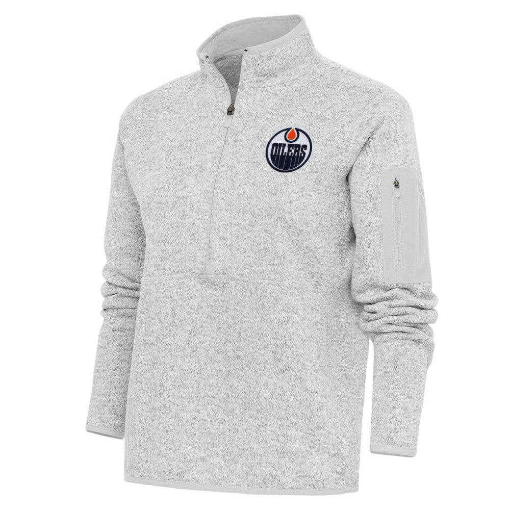 Edmonton Oilers Antigua Women's Team Logo Fortune Quarter-Zip Jacket - Heather Gray | NHL Clearance