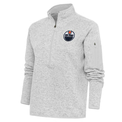 Edmonton Oilers Antigua Women's Team Logo Fortune Quarter-Zip Jacket - Heather Gray | NHL Clearance