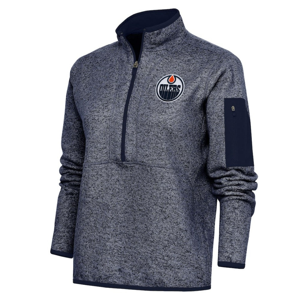 Edmonton Oilers Antigua Women's Team Logo Fortune Quarter-Zip Jacket - Heather Navy | NHL discount