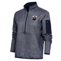 Edmonton Oilers Antigua Women's Team Logo Fortune Quarter-Zip Jacket - Heather Navy | NHL discount