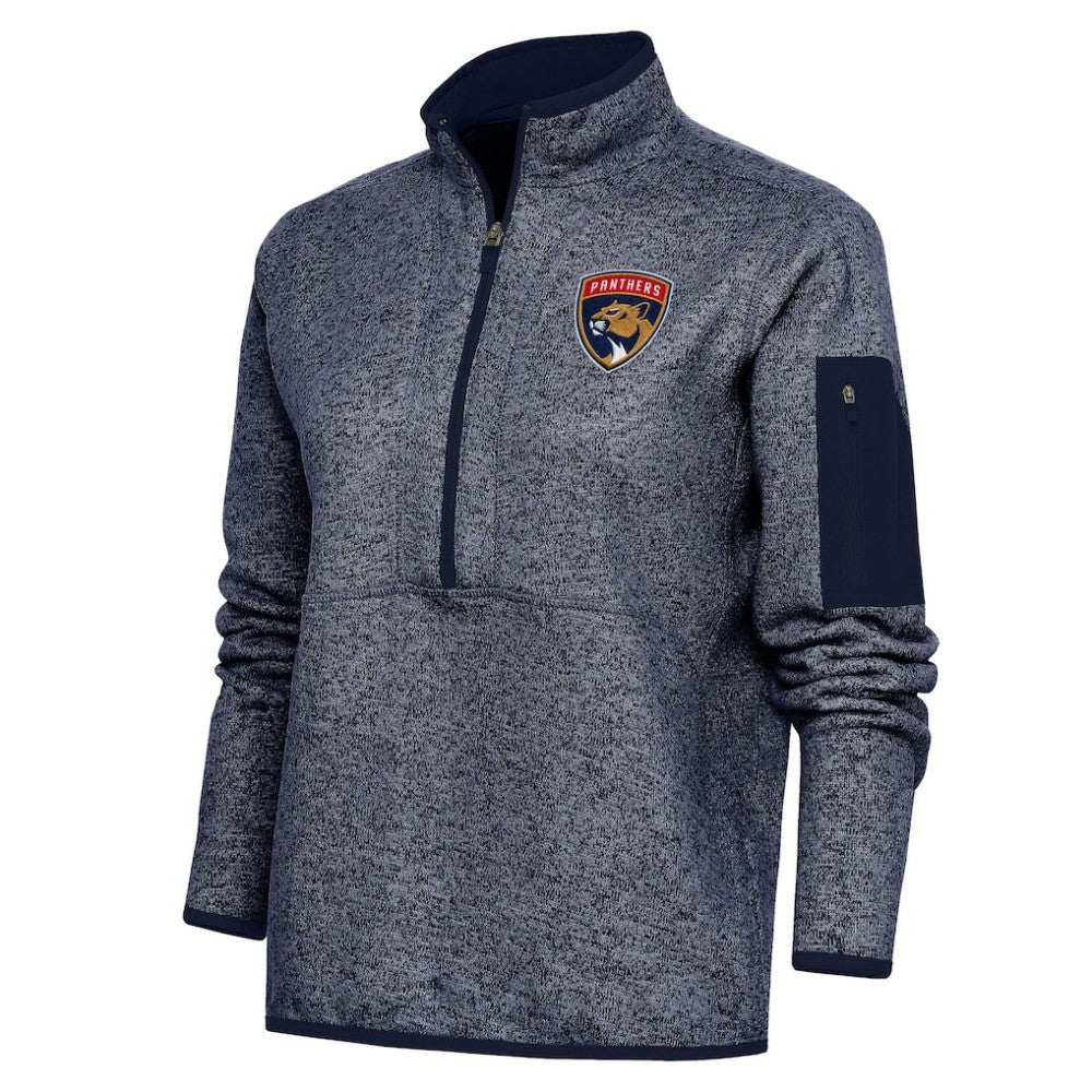 Florida Panthers Antigua Women's Team Logo Fortune Quarter-Zip Jacket - Heather Navy | NHL Lifestyle